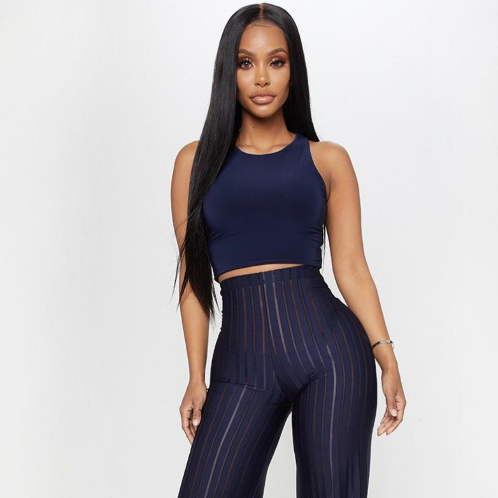 Shape Navy Burn Out Mesh Pants